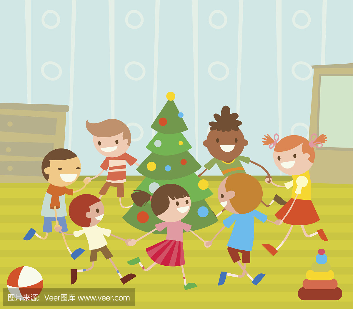 儿童圆舞蹈圣诞树在婴儿俱乐部插图