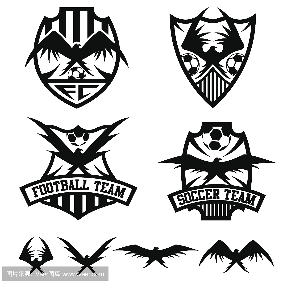 足球队冠设置与老鹰矢量设计模板