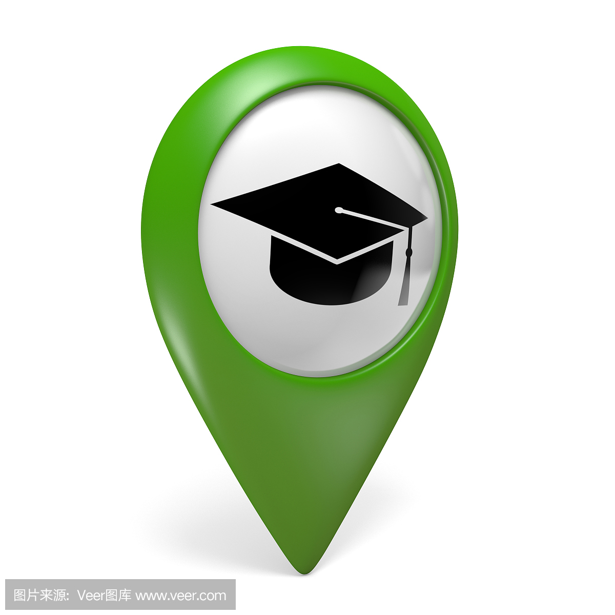 绿色地图指针图标与学校的毕业帽符号