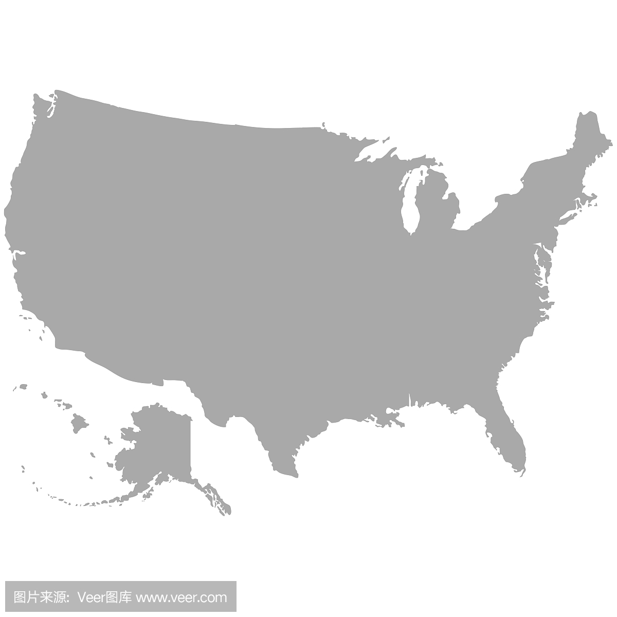 美国地图在深灰色在白色背景