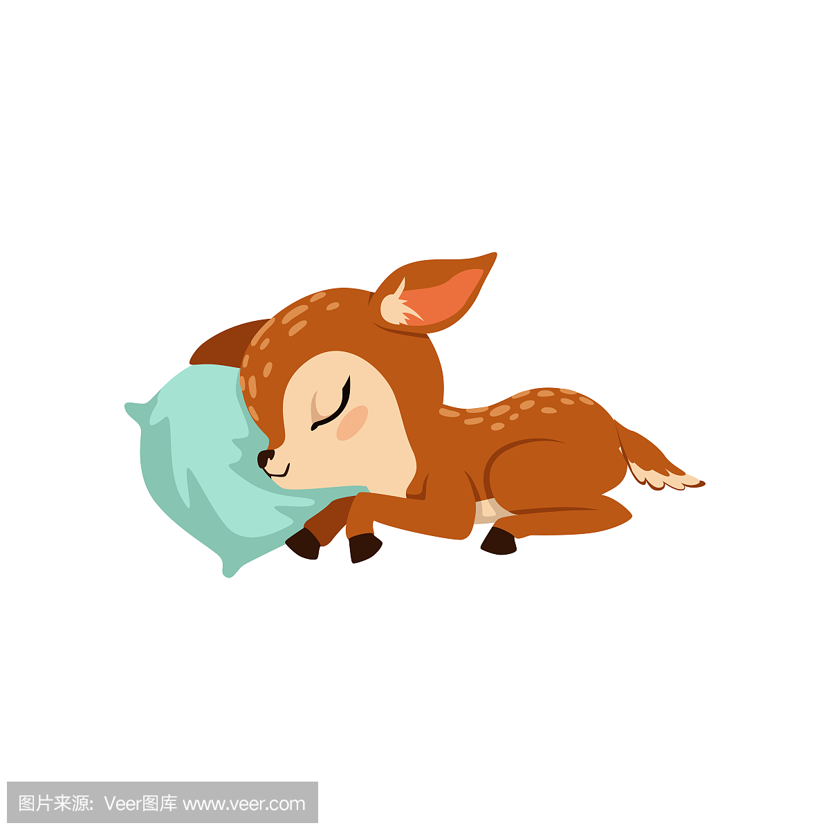 可爱的小小鹿字符在白色背景上的枕头矢量插图