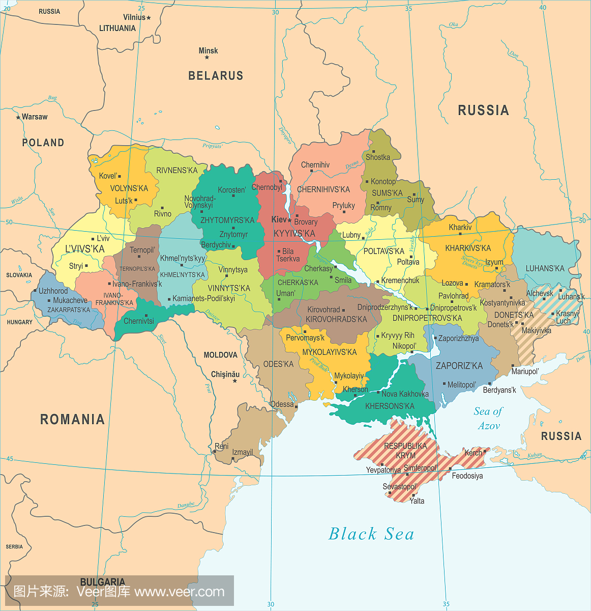 乌克兰地图 - 详细的矢量图