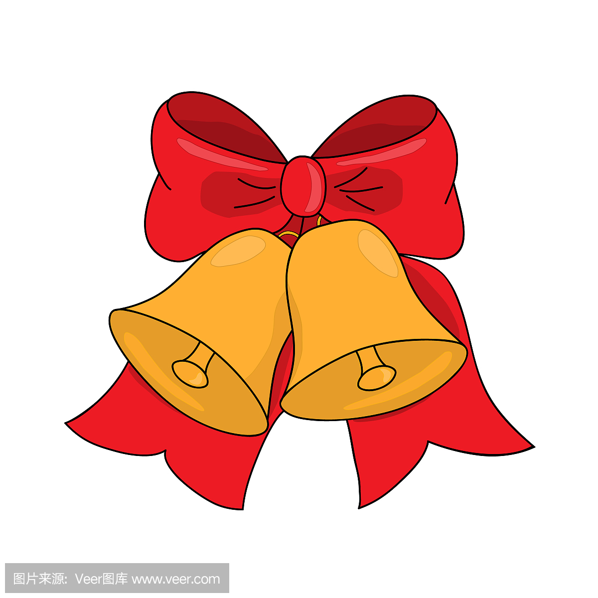 Christmas jingle bells with red bow on a white, v