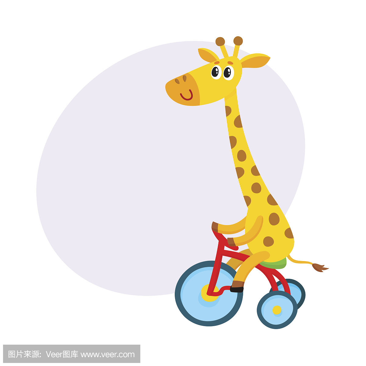 可爱的小长颈鹿字符骑自行车,三轮车,骑自行车