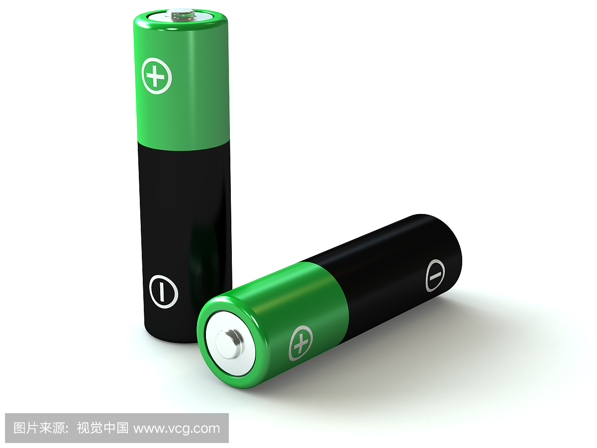 两个黑色和绿色AA电池