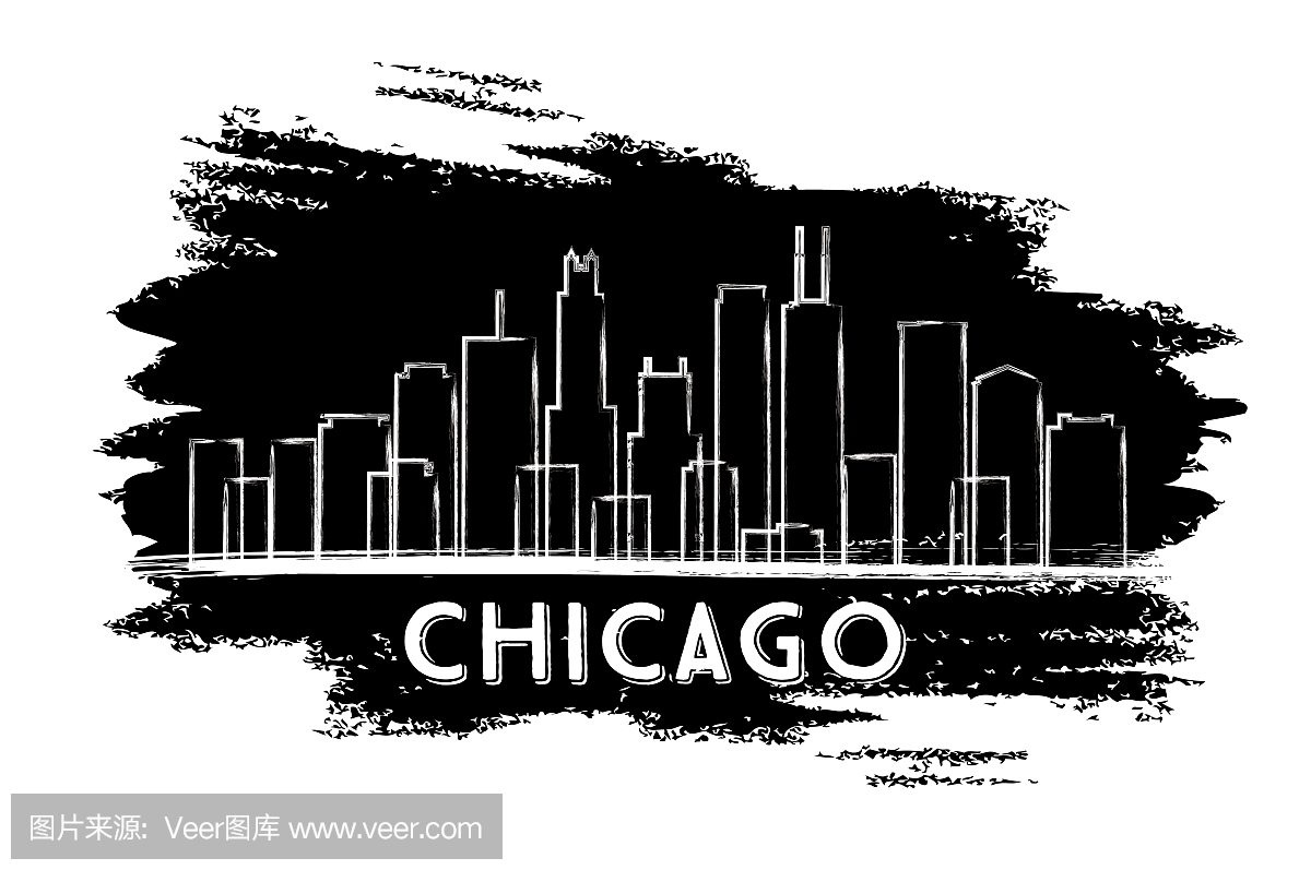 芝加哥地平线剪影手绘素描