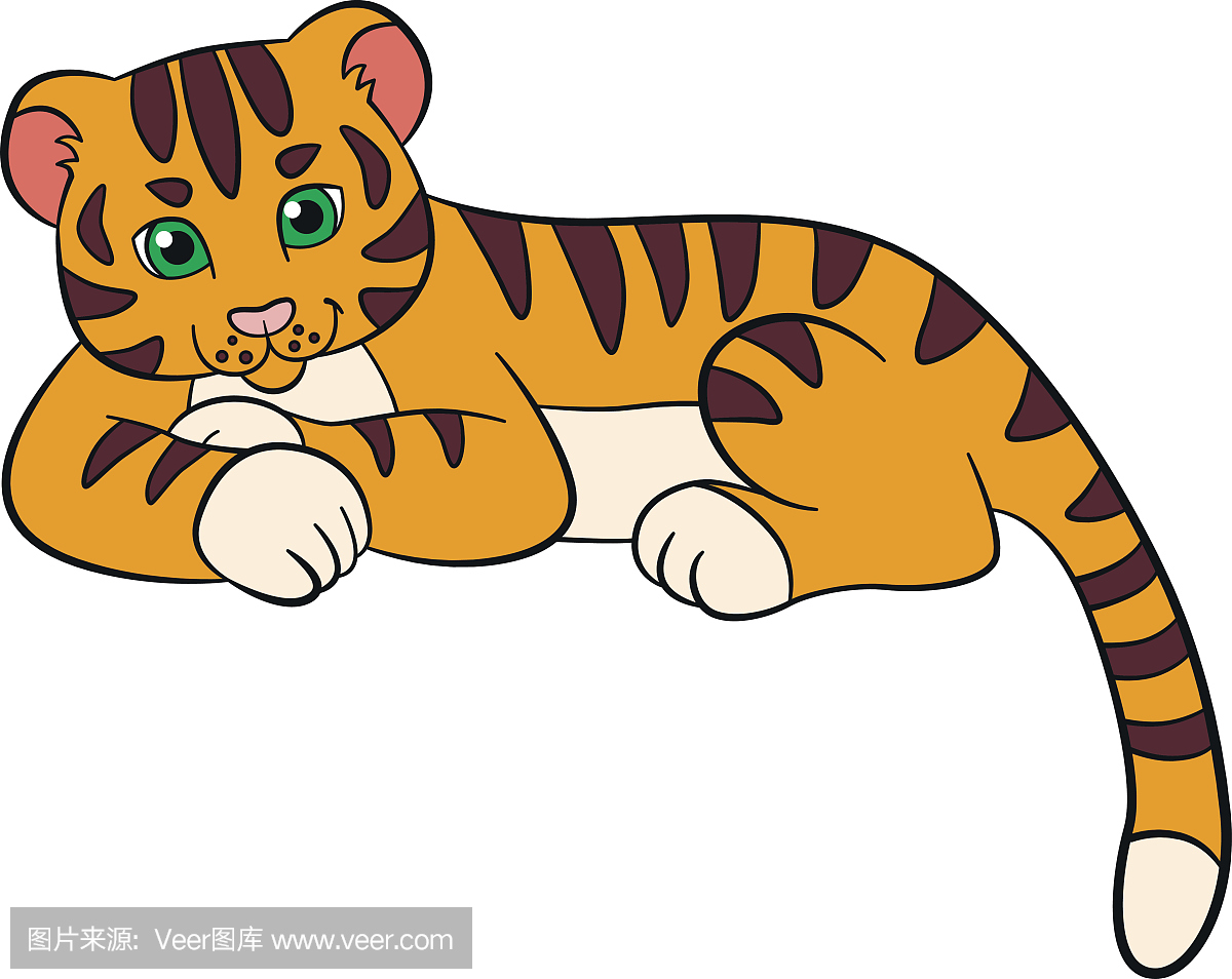 卡通野生动物为孩子:虎。小可爱的小老虎