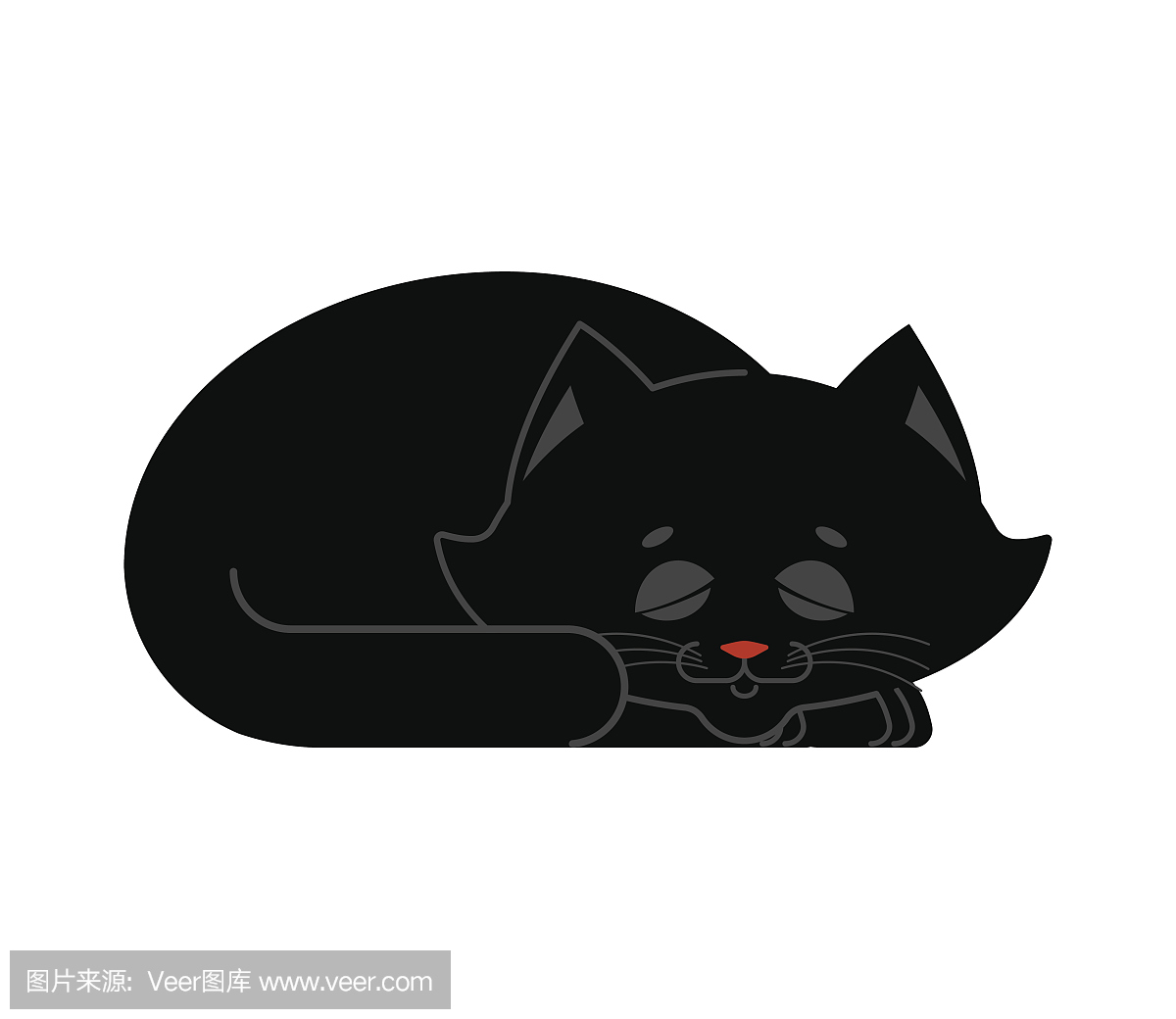 Sleeping cat black isolated. kitten be asleep. s