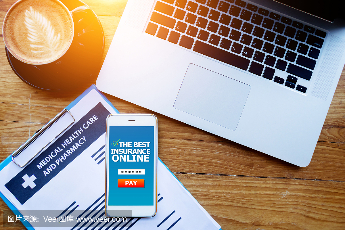 医疗保健在线概念:医疗保健政策文件在笔记本