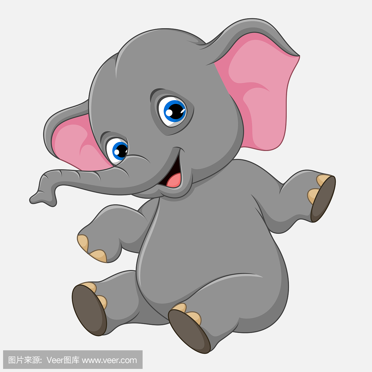 可爱的小象坐在白色背景上孤立