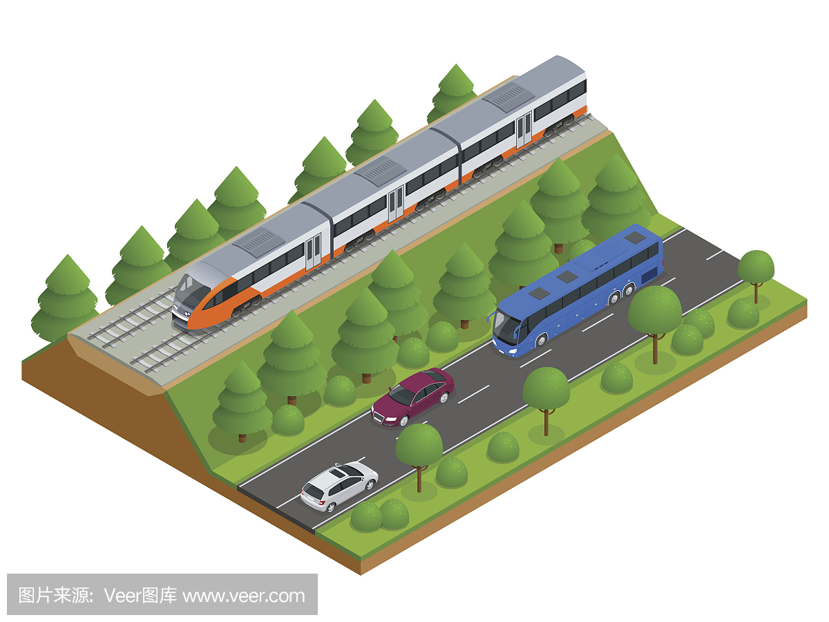 等轴测火车轨道和现代铁路。图标的火车。现代它戳表情包图片