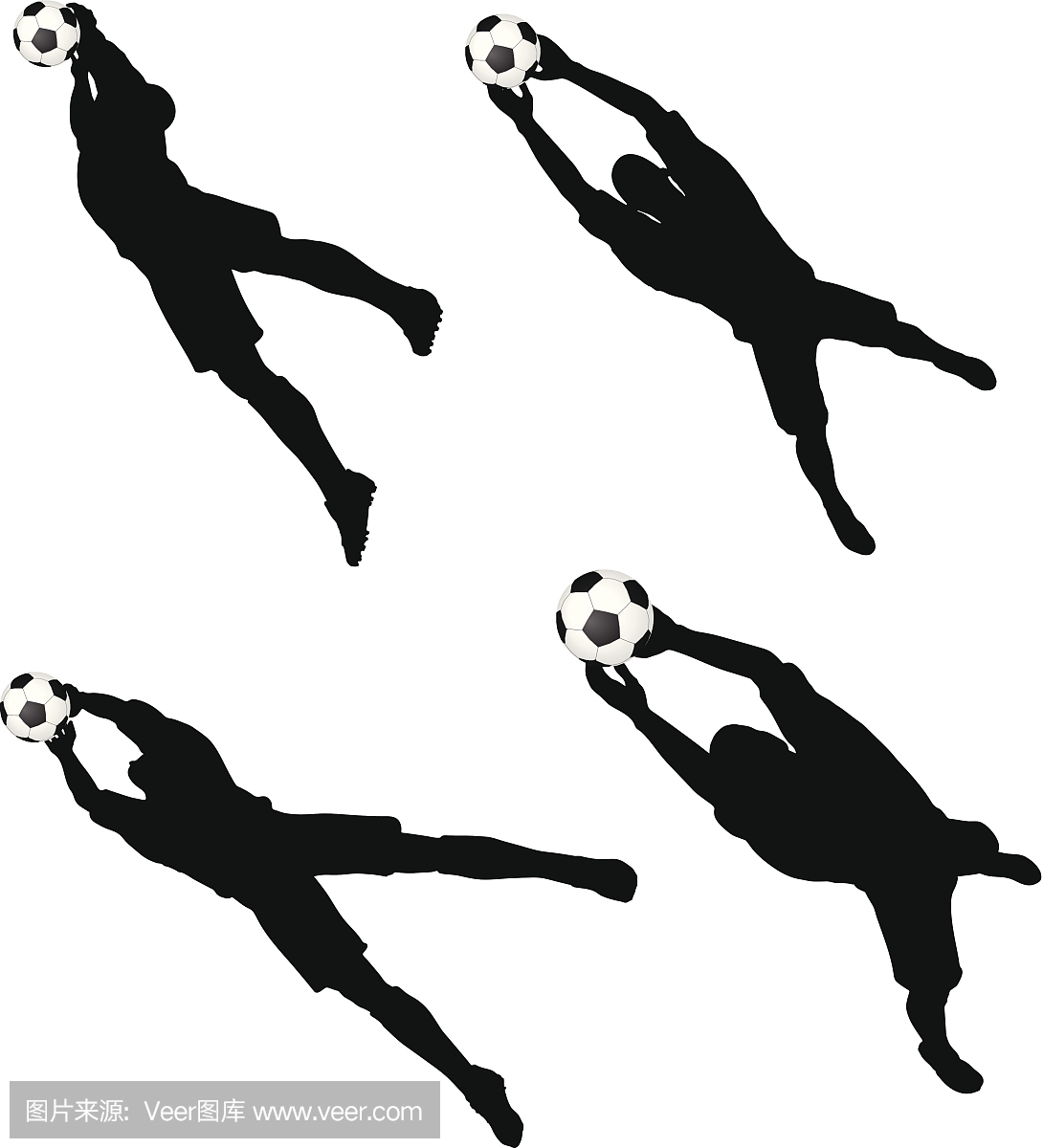 姿势的足球运动员轮廓在空气跳跃的位置