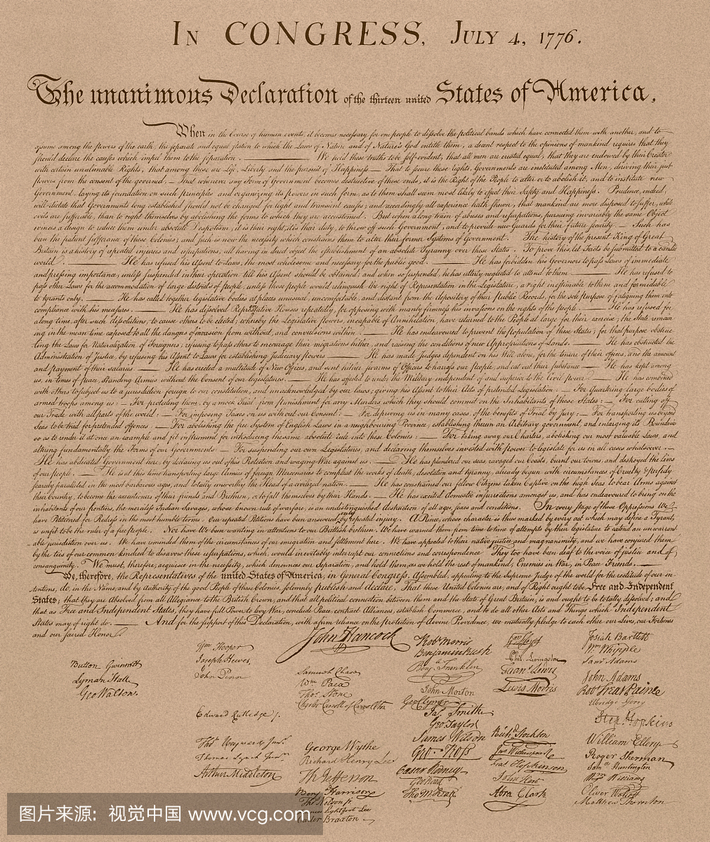 美国独立宣言的复制品。