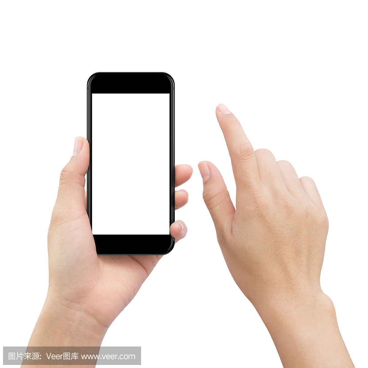 手触摸白色屏蔽智能手机屏幕,模拟手机移动空
