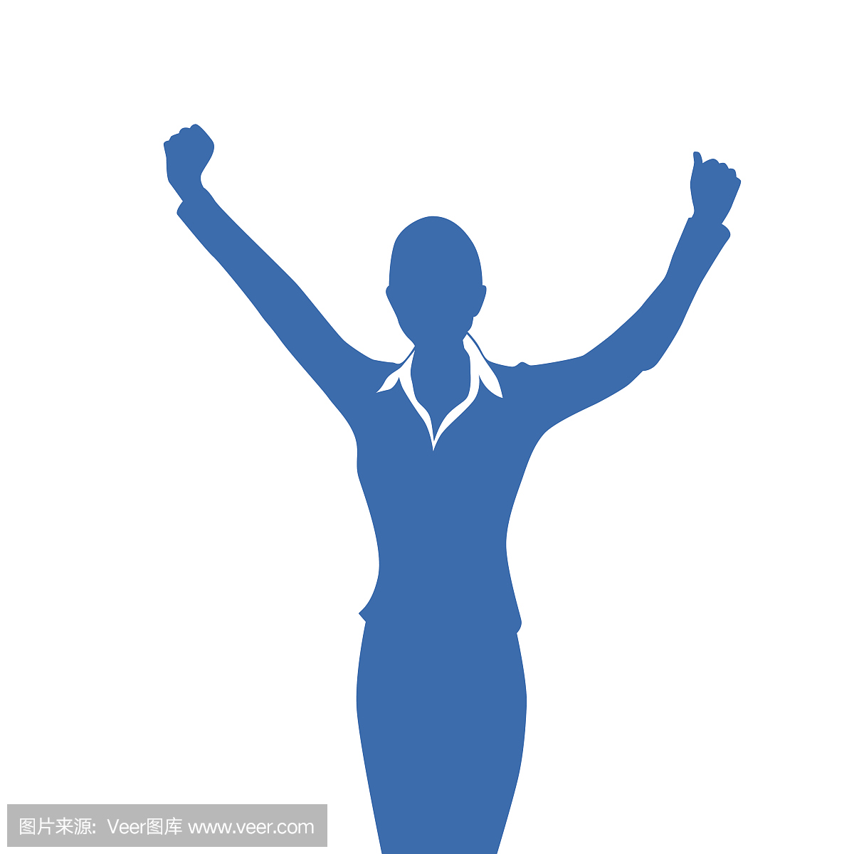 女商人剪影兴奋地举起起来的武器