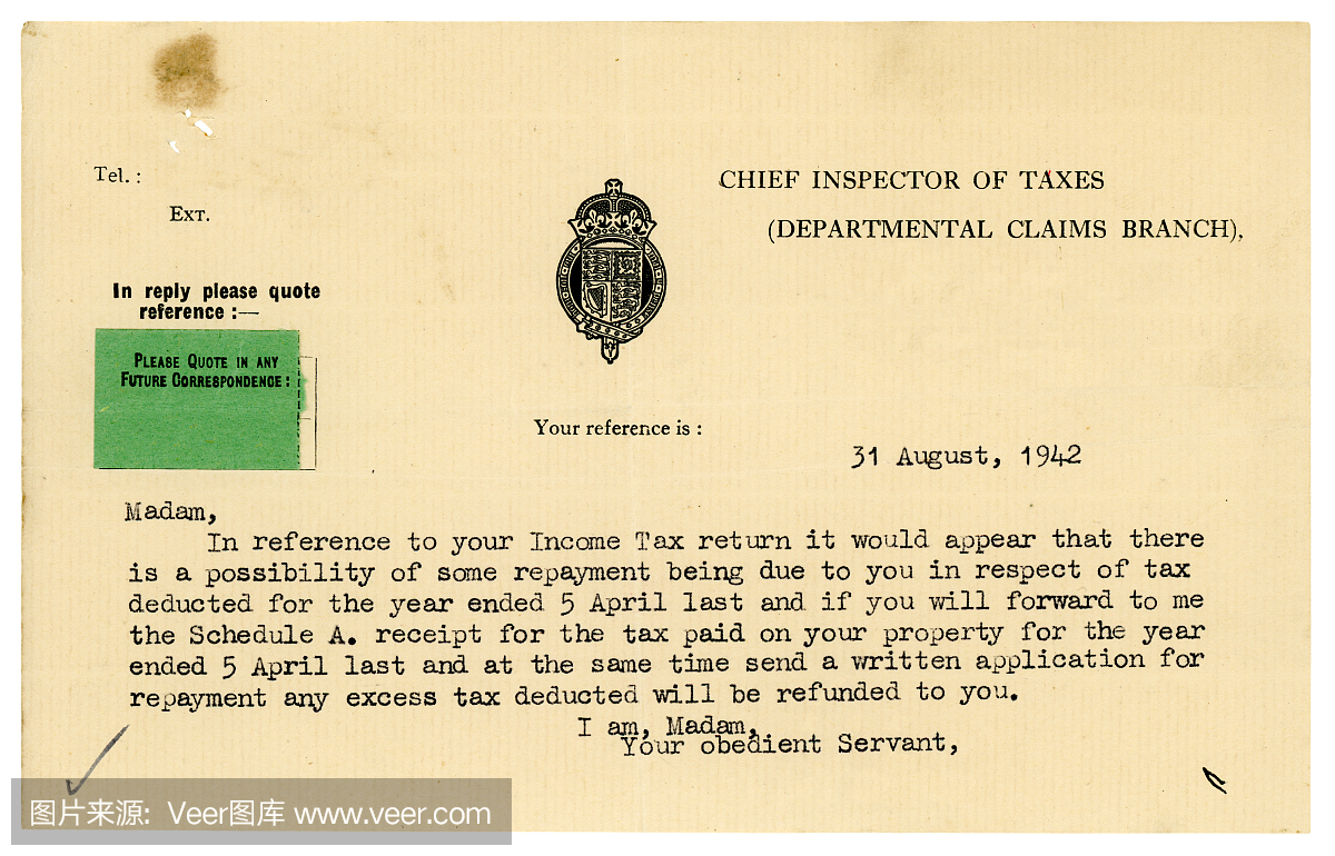 有关退税的所得税信函,1942年