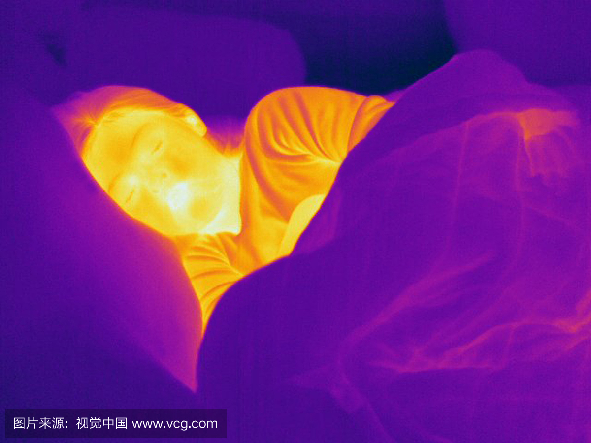 一个年轻女孩睡觉的热图。不同的颜色代表不同