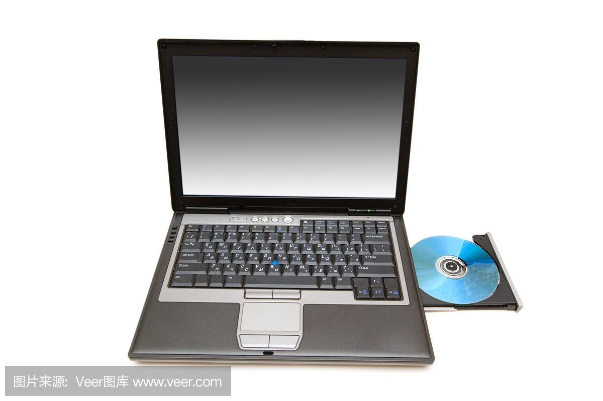笔记本电脑和cd驱动器在白色隔离