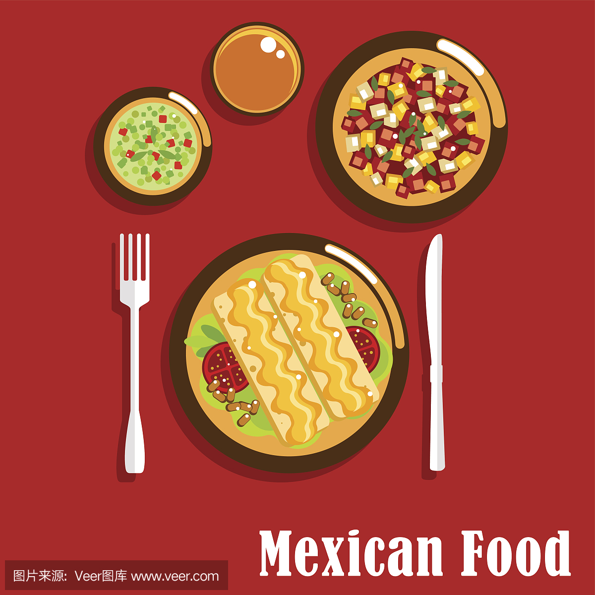墨西哥美食与辣酱和调味汁
