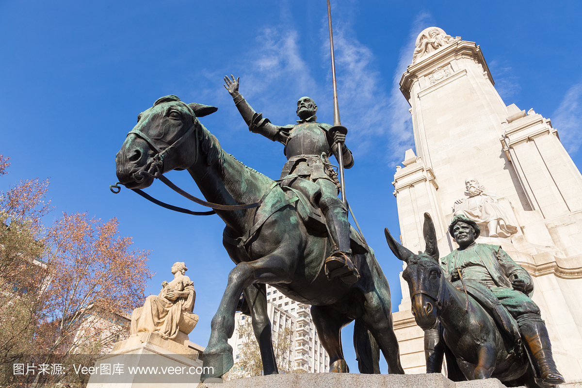 唐吉诃德雕像西班牙广场在马德里。