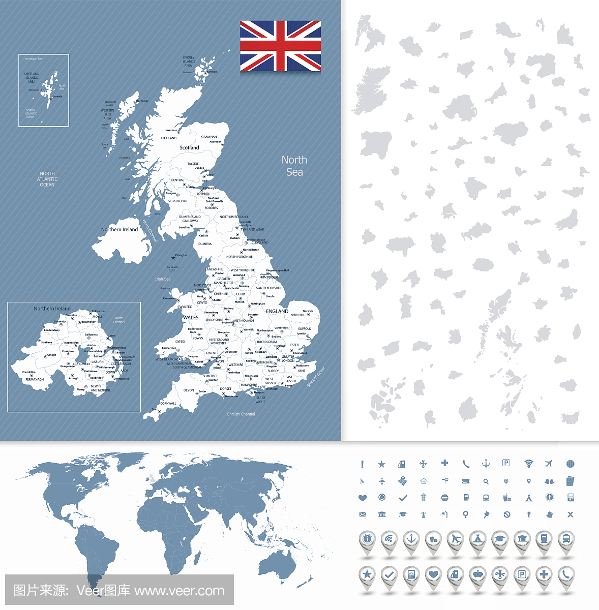 英国详细地图和世界地图导航集