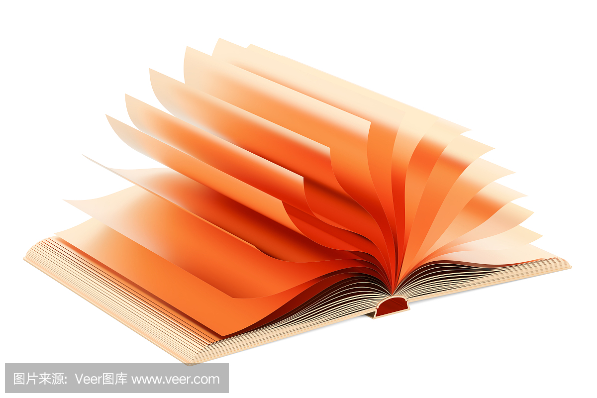 打开黄金书,孤立在白色背景上的3D渲染