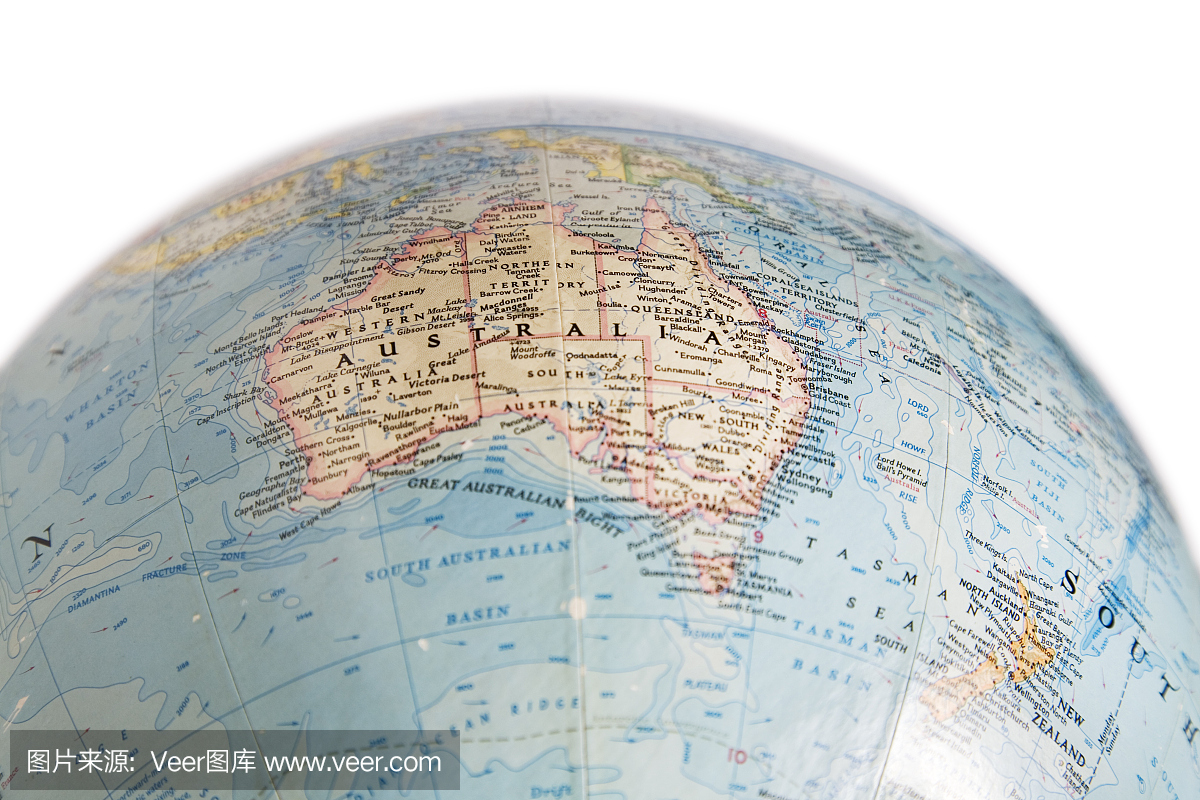地球显示澳大利亚和新西兰的地图