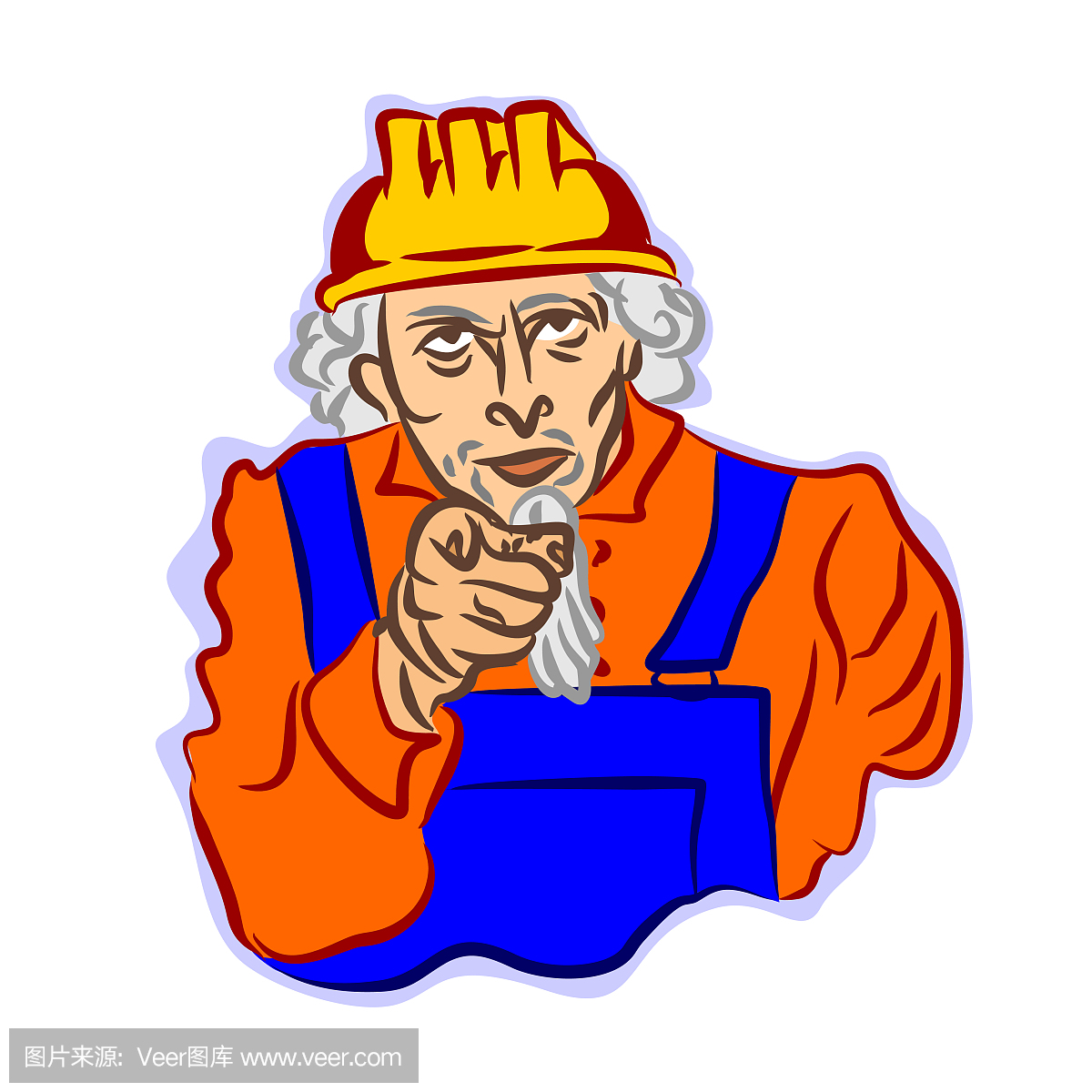 颜色矢量卡通叔叔山姆在施工服和防护头盔点用