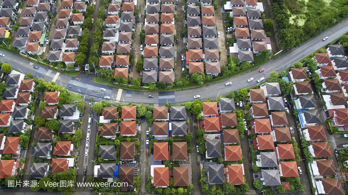 在曼谷泰国的家庭村庄和土地管理的鸟瞰图