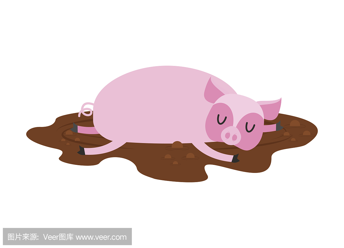 在泥里睡猪。农场动物正在睡觉。困难的小猪在