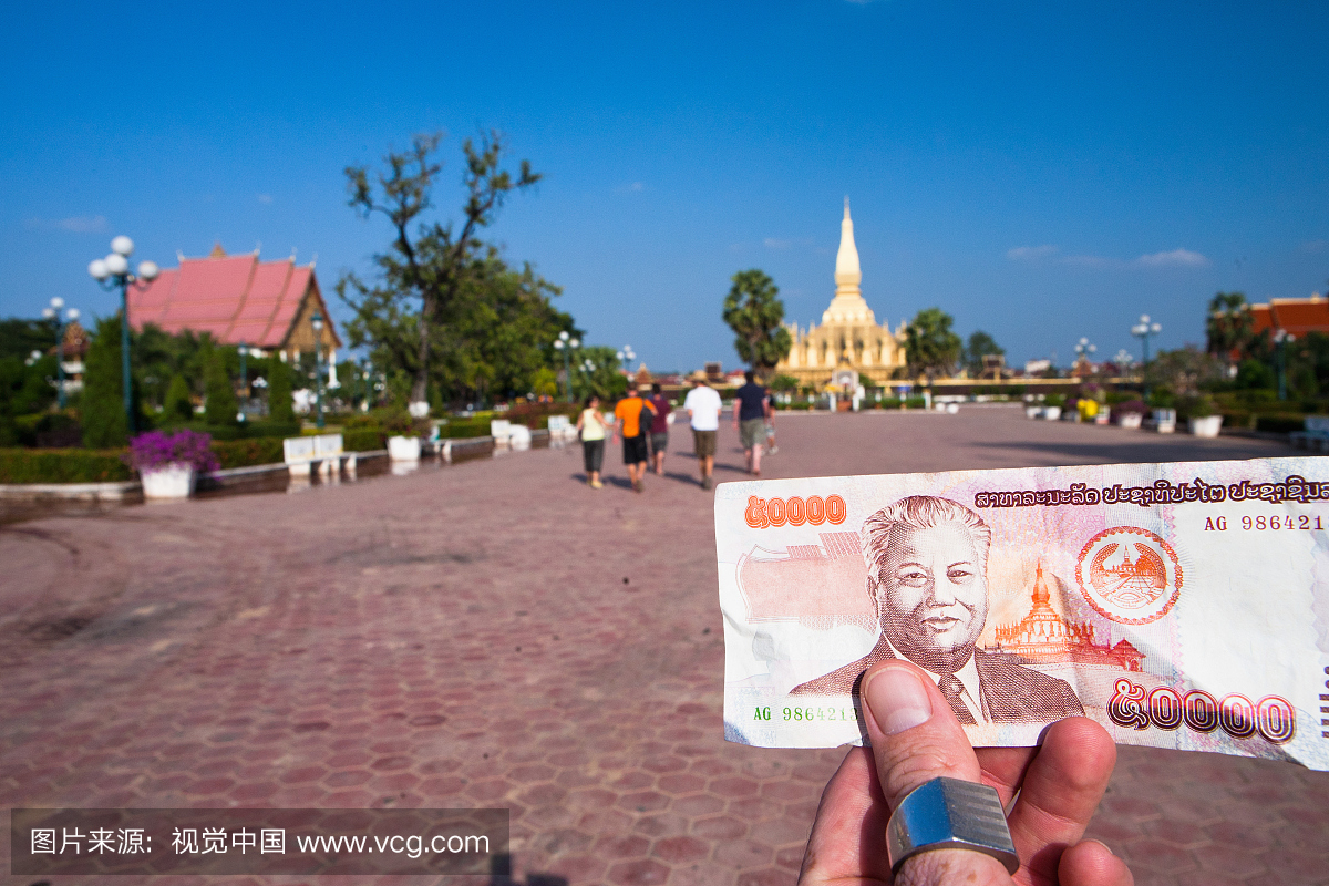 在老挝货币上描绘的寺庙。
