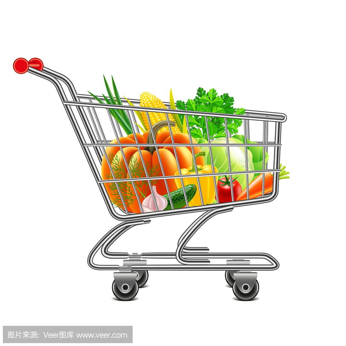 蔬菜在超市购物车孤立的矢量