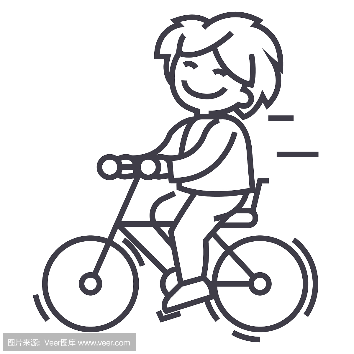 自行车,骑男孩矢量线图标,登录,背景,可编辑笔画